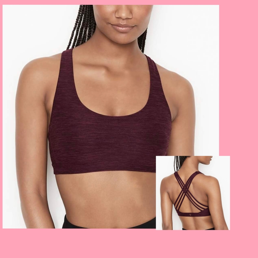 NEW VICTORIA'S SECRET Strappy Back Light Impact Women's Burgundy Sport Bra Large